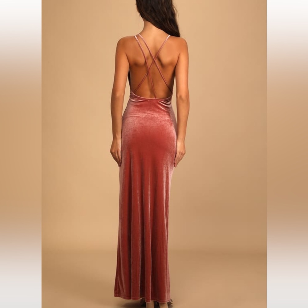 Lulu’s Whimsical Romance Mauve Velvet Faux-Wrap Maxi Dress dusty pink